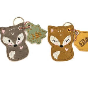 Porte-clés renard personnalisable avec nom, breloque de sac, pendentif, porte-clés, sac à dos, étiquette de bagage, sac d'école
