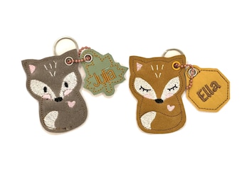 Fox Keyring Name Pendant Personalised snaptag Backpack Name Tag Suitcase Tag School Bag School Bag School Bag