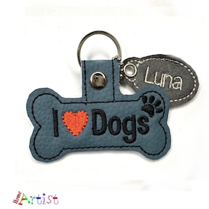 Sleutelhanger I love dogs bot naamhanger sleutelhanger rugzak naamplaatje bagagelabel schooltas gepersonaliseerd