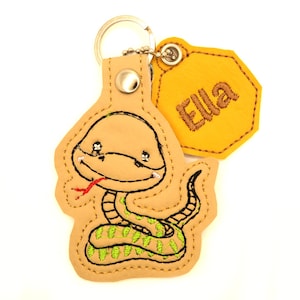Llavero con colgante de serpiente con nombre, mochila, etiqueta para equipaje, bolso escolar, cartera personalizada