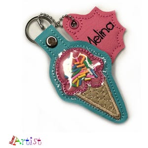 Porte-clés pendentif nom de crème glacée porte-clés étiquette nominative sac à dos étiquette de bagage cartable cartable personnalisé