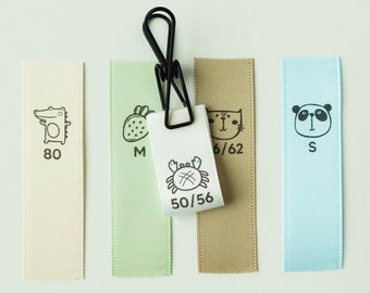 Sew-on labels, sew-in size labels, size labels or textile labels, personalized fabric labels, handmade & individual