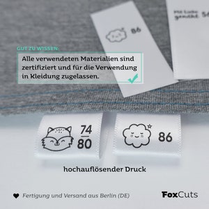 Größenetiketten zum Nähen, Personalisierte Größenlabel, Kleidergrößen Etiketten für handgemachte Kleidung, Textiletiketten aus Premium Satin Bild 2