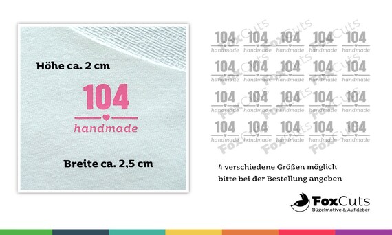 10 x Grössenlabel Handmade zum Aufbügeln Kinder Grössenetiketten individuell