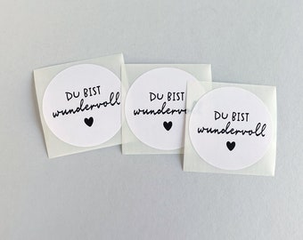 Aufkleber "Du bist wundervoll", Sticker, Etiketten zum Verpacken als Beilage zu Bestellungen, Versandaufkleber