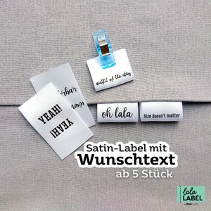 Label zum Einnähen mit Wunschtext, Stofflabel personalisiert zum Annähen, Textiletiketten, Webetiketten, Druck in schwarz