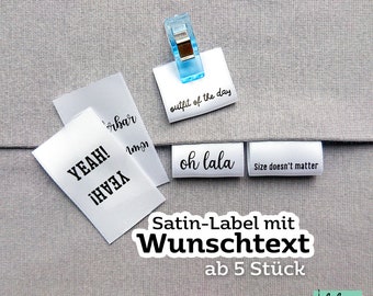 Label zum Einnähen mit Wunschtext, Stofflabel personalisiert zum Annähen, Textiletiketten, Webetiketten, Druck in schwarz