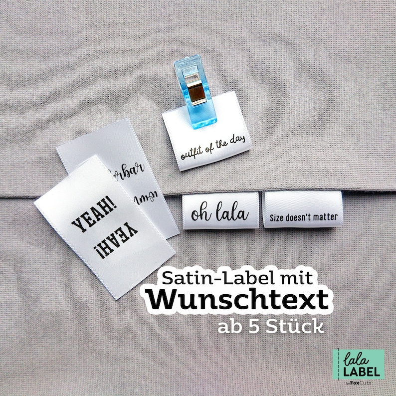 Label zum Einnähen mit Wunschtext, Stofflabel personalisiert zum Annähen, Textiletiketten, Webetiketten, Druck in schwarz Bild 1