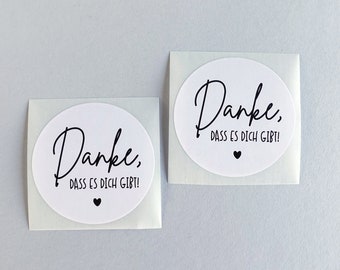 Aufkleber "Danke, dass es dich gibt", Sticker für Geschenke, Etiketten zum Verpacken als Beilage zu Bestellungen, Versandaufkleber