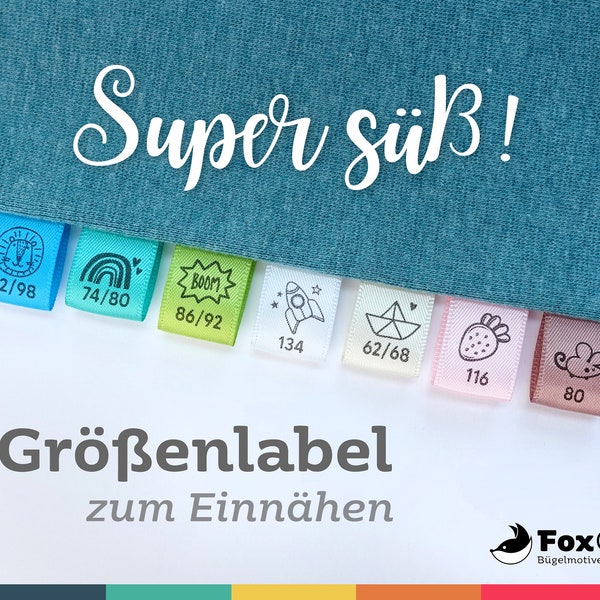 Größenlabel, Größenetiketten, Kleidergrößen zum Einnähen in 18 Farben zur Wahl