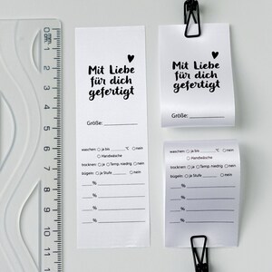 Pflegeetiketten zum Beschriften und Einnähen, Labels zum Annähen für Textilien, Größenetiketten oder Wäscheetiketten, mit Liebe genäht, MU16 image 2