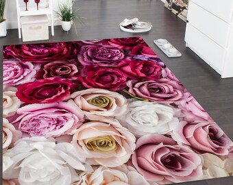 Pink Rose Hydrangea 3D Printing Super Soft Personalized Carpet Decorator Floor Rug Carpets 84 X 60 Inch