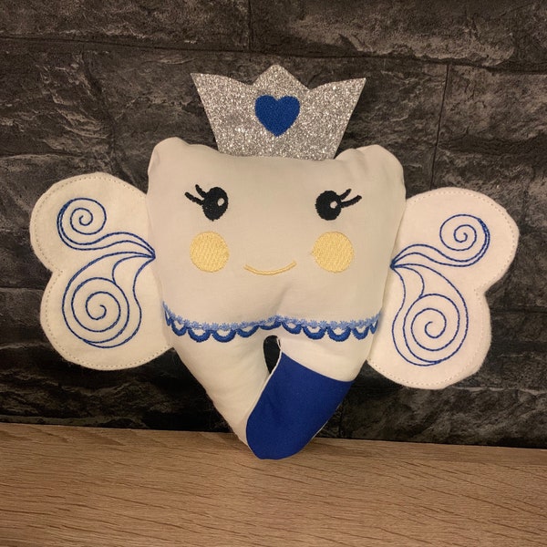 Fée des dents argent cadeau dents de lait peluche dent enfant bleu