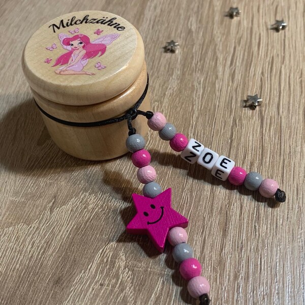 Zahndose Zahndöschen mit Name für Jungen und Mädchen, Zahnfee pink, milchzähne, Zahnbox holz