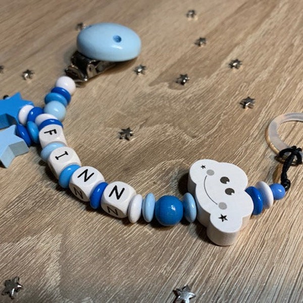 Schnuller collier, collier de concert avec des lettres en bois-très haute sucette collier tons bleus