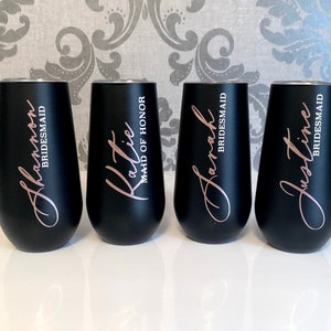 Personalized champagne tumbler, maid of honor gift, custom bridal party, rose gold tumbler, gift for her, bride,bachelorette party,hen party