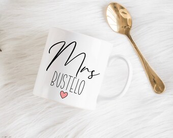 Personalized Mrs. Mug, Custom Wedding Gift, Engagement Present