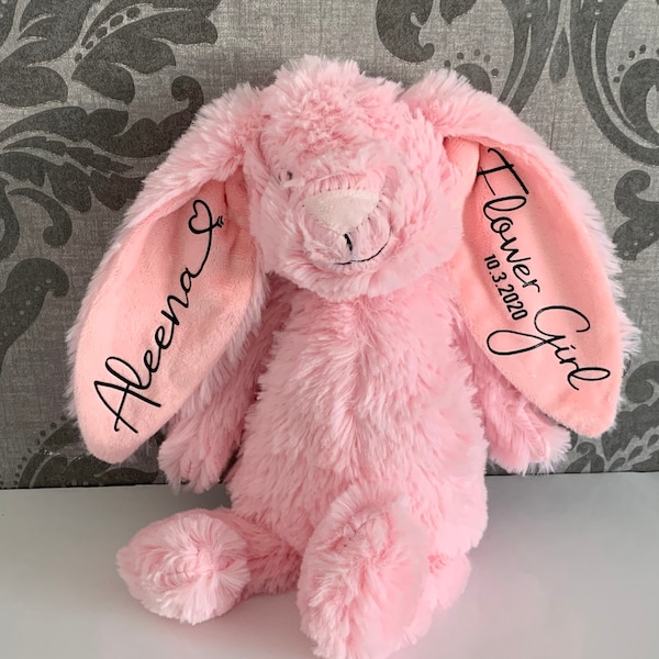 Flower girl proposal,jr bridesmaid gift,personalized bunny,gift for kid ,personalized ring boy gift,Easter bunnies,newborn baby gift,plush