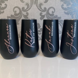 Personalized champagne tumbler, bridesmaid proposal gift, bachelorette cups, custom tumbler, bride gift, gift for her, maid of honor tumbler