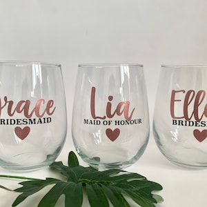Custom Stemless wine glasses//friends gift//funny wine glass//bridesmaid gift ideas//personalized wine glass//bridal party gift image 1