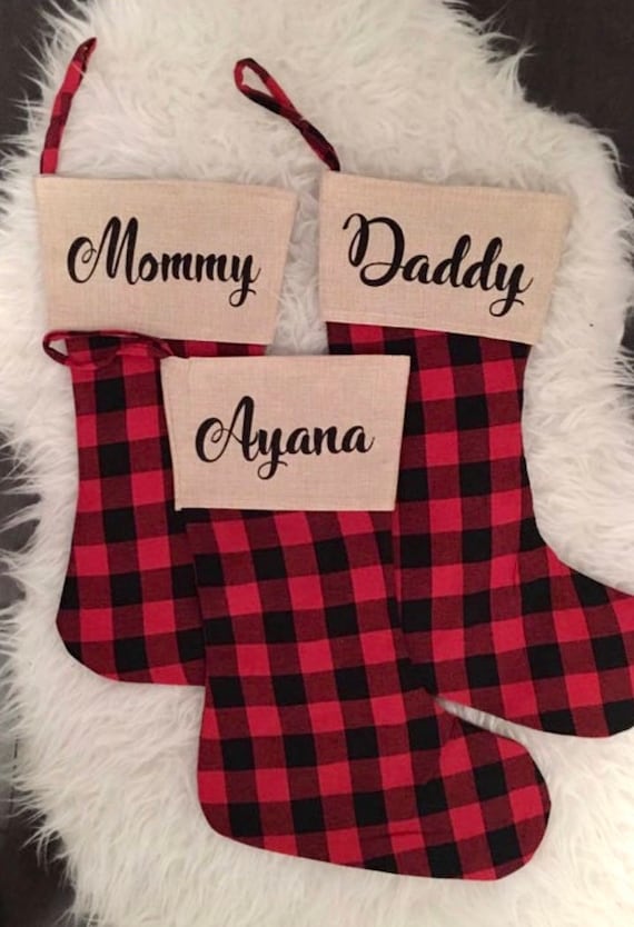 Buffalo plaid stockings/christmas stockings /family stockings//plaid stockings//plaid check stockings//personalized Christmas socks