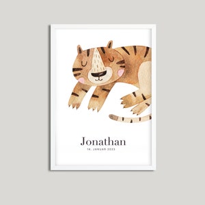 Artprint "TIGER" Nombre + Fecha de nacimiento l Guardería l Regalo l Nacimiento l Nórdico l Minimalista l Animal