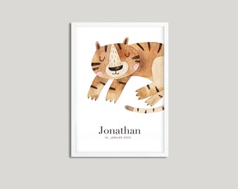 Artprint "TIGER" Naam + Geboortedatum l Kwekerij l Gift l Geboorte l Nordic l Minimalistisch l Dier