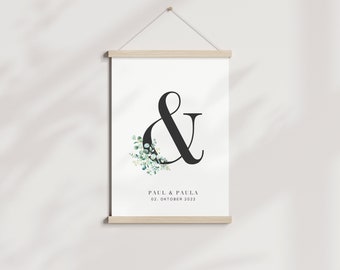 Artprint "Forever" couple poster l initiaal l letter l eucalyptus l bruiloft l nordic l & l trouwdag l namen l bloemen