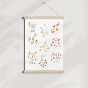 Artprint "Números de la granja" cartel de números l habitación infantil l regalo l nórdico l minimalista l l manzana l aprender a contar l granja