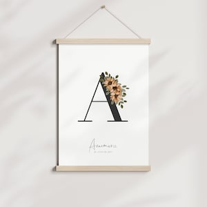 Artprint "Alphabet Flowers" nombre + fecha de nacimiento l inicial l habitación infantil l regalo l nacimiento l nórdico l minimalista l letra