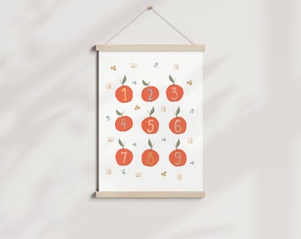 Artprint "appelnummers" cijferposterl kinderkamer l cadeau l nordic l minimalistisch l l appel l leer tellen l boerderij