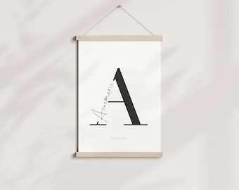 Artprint "Alfabet Naam" Naam + Geboortedatum l Initiaal l Kinderkamer l Geschenk l Geboorte l Nordic l Minimalistisch l Letter l Typo