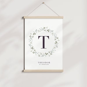 Artprint "Little Greenery" nombre + fecha de nacimiento l habitación infantil l cartel de nacimiento l nórdico l niña l niño l corona de flores