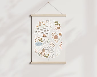 Artprint "Happy Farm" Affiche Ferme l Chambre d'enfant l Cadeau l Nordique l Minimaliste l Apprendre à compter l Rues