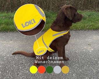 Gilet per cani con nome personalizzato sul lato / Gilet di sicurezza per cani / Gilet di sicurezza riflettente / Giallo, arancione, verde, argento, oro