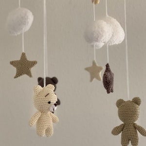 Baby mobile bear with clouds and stars by "BabybeesDesign", 6 mobile arms