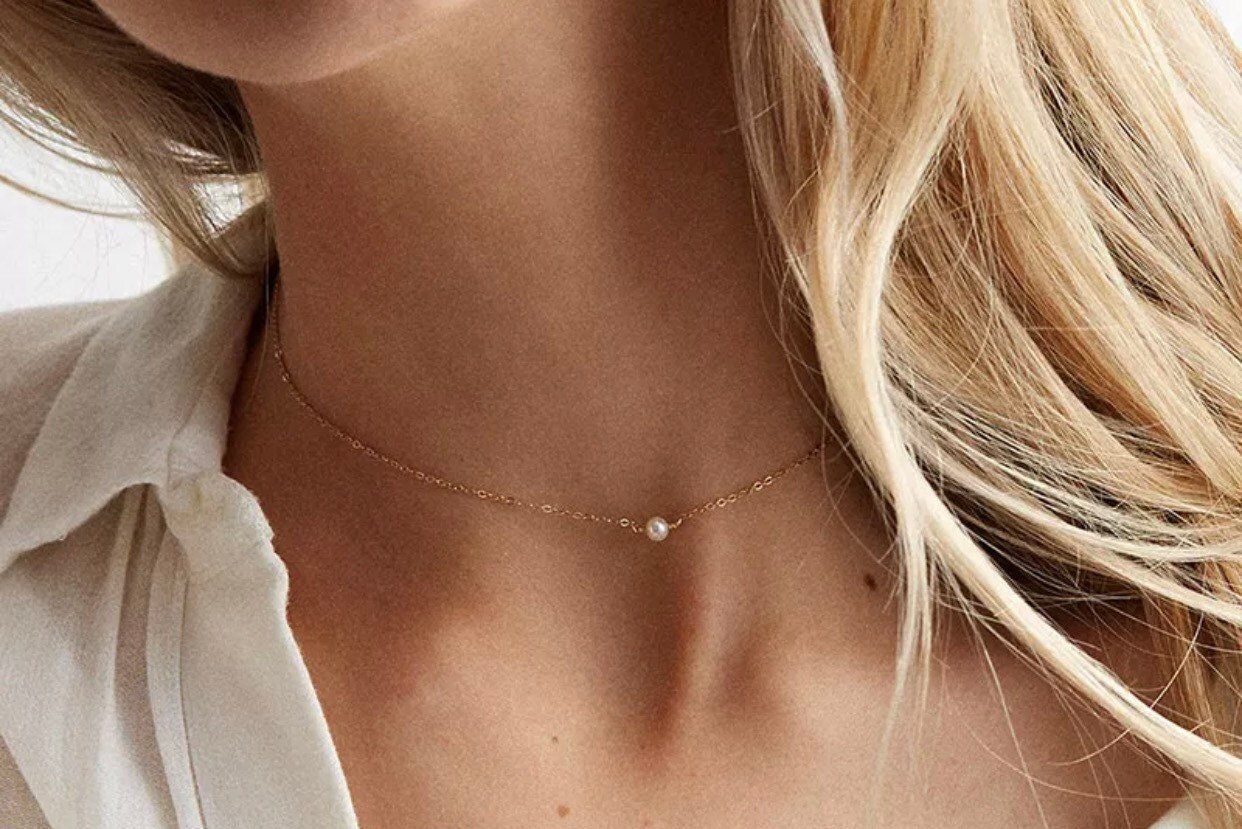 Gold Pearl Necklace Choker Waterproof gold Silver Rosegold -  Sweden