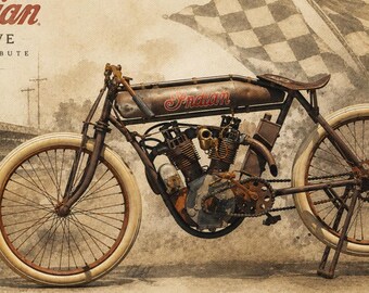 Impression sur toile Indian 8 Valve moto 30 x 20 | histoire préservée | Art vintage de course sur circuit | LLArt édition spéciale vélo de course Oeuvre d'art