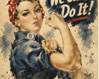 Impression sur toile Rosie la riveteuse - Tailles disponibles, art américain vintage, art du front intérieur de la Seconde Guerre mondiale, toile représentant une femme patriotique, LLArt American Heritage