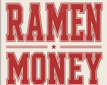Toile imprimée « Argent Ramen » | Décoration murale pour chambre étudiante | Décoration pour bureau | Cadeau étudiant | Décoration rouge pour chambre étudiante | Toile 35,5 x 35,5 cm