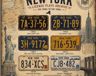 Reproduction sur toile d'une plaque d'immatriculation de New York, art mural vintage new-yorkais, Empire State Americana, décoration routière rétro, années 1940-1980
