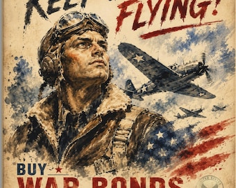 Affiche murale « Keep Us Flying » (Seconde Guerre mondiale), affiche d'aviation vintage, toile « War Bonds », art aéronautique militaire, décoration patriotique américaine, art Sumi