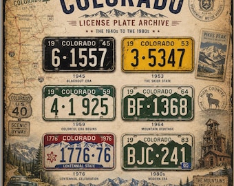 Reproduction sur toile d'une plaque d'immatriculation du Colorado, art mural vintage du Colorado, ambiance américaine des montagnes Rocheuses, décoration routière rétro, années 1940-1980