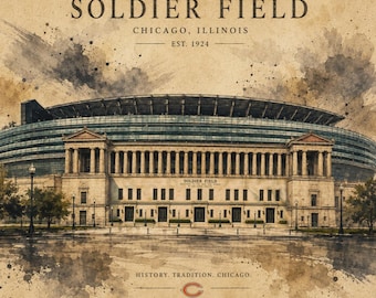 Impression sur toile 20x16 du stade de football historique Soldier Field | Décoration murale du patrimoine du football de Chicago | Œuvre d'art vintage représentant un stade | Signée LLArt