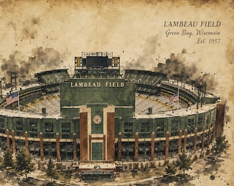 Impression sur toile Lambeau Field 51 x 41 cm | Hommage au stade de Green Bay | Lieu historique du football américain | Art sur parchemin | Œuvre signée