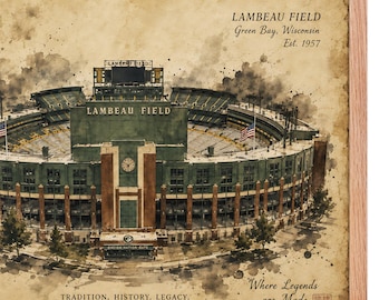 Reproduction encadrée de la porte de la nation Oneida du Lambeau Field | Hommage au stade de Green Bay | Décoration murale 51 x 41 cm (20 x 16 pouces) – Patrimoine du football américain | Lavis d'encre sur parchemin