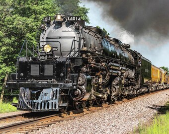encadrée Union Pacific Big Boy 4014 locomotive à vapeur | Oeuvre d'art train lavable à l'encre (20 x 16)