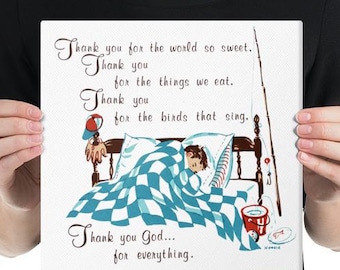 Toile imprimée vintage avec prière, décoration murale vintage pour chambre d'enfant, souvenir de gratitude quotidienne, prière quotidienne intemporelle, objet de décoration précieux pour enfant