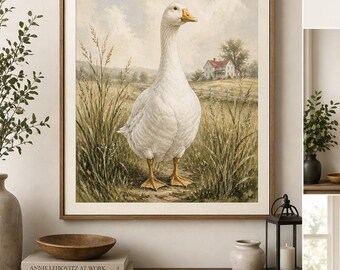 Home Goose – Heartland Farmhouse Wall Art 12x16 Framed Print, Rustic Country Goose Art, Cream Mat, Midwest Decor, Signed LLArt Foyer Greeter
