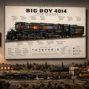 Big Boy 4014 Steam Revealed 30" Canvas Print | Union Pacific Steam Locomotive Cutaway Art | Railroad Engineering Wall Art | LLArt Archive
